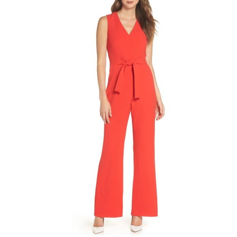 Vince Camuto Tie Waist Crepe Jumpsuit Red - 14